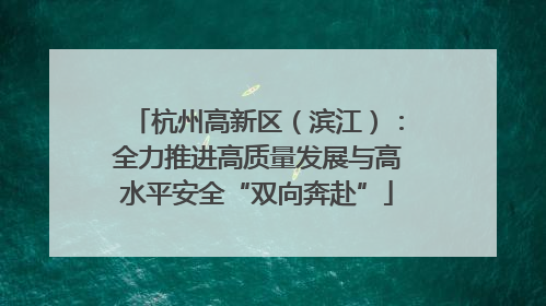 杭州高新区（滨江）：全力推进高质量发展与高水平安全“双向奔赴”